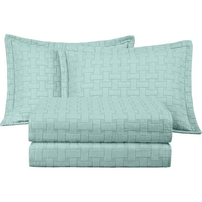 Pre-Washed Basketweave Embroidered Cotton Quilt Set