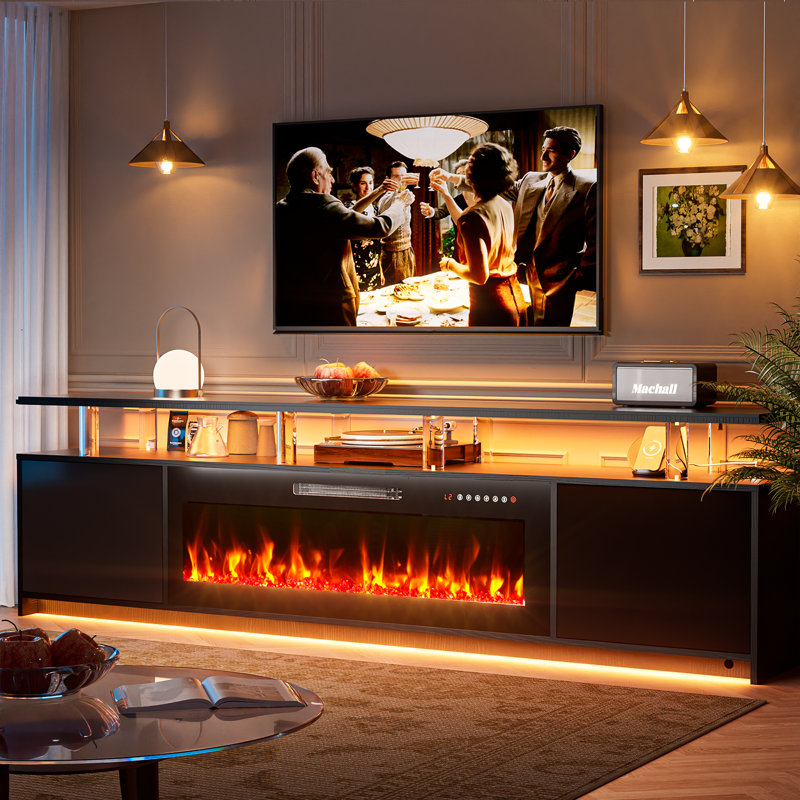 80" Fireplace TV Stand, Dual Led Lights Entertainment Center & Media Console, Fits TVs up to 90", w/Outlet, 42" Electric Fireplace, TV Stand for Living Room