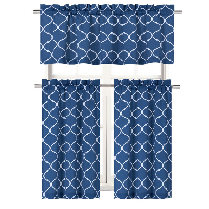Larocca Geometric Kitchen Curtain, Navy