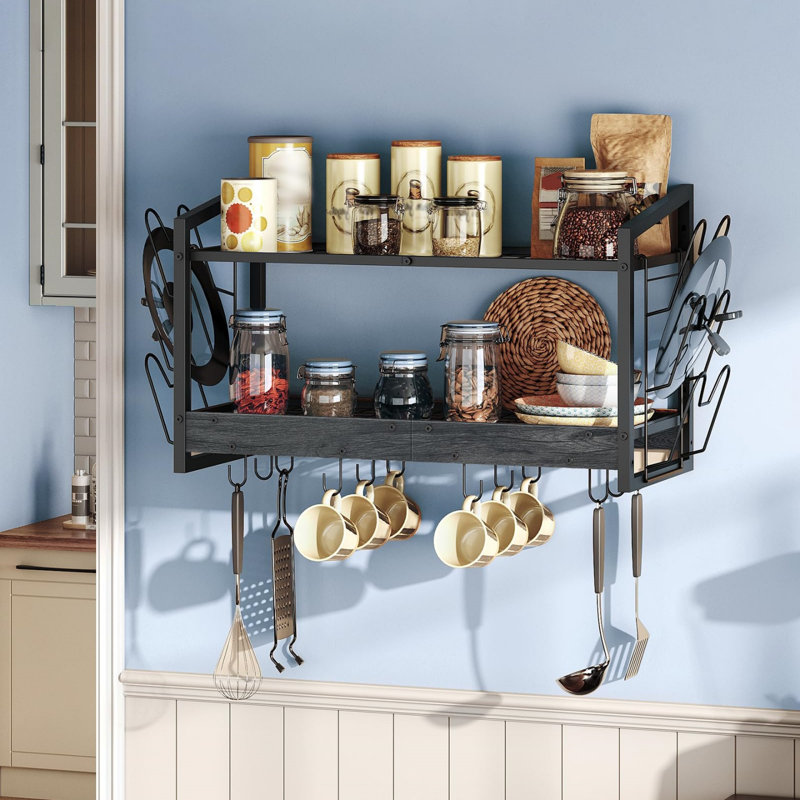 Wall-Mounted Pot Rack with 12 Hooks, Charcoal Black