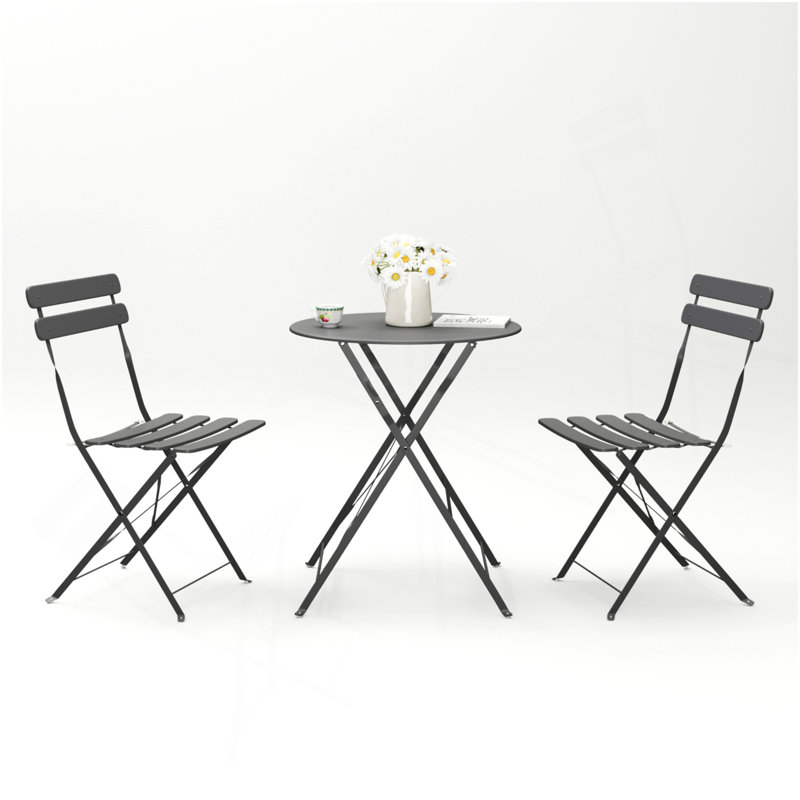3 Pieces Patio Bistro Balcony Metail Chair Table Set-Gray, Gray
