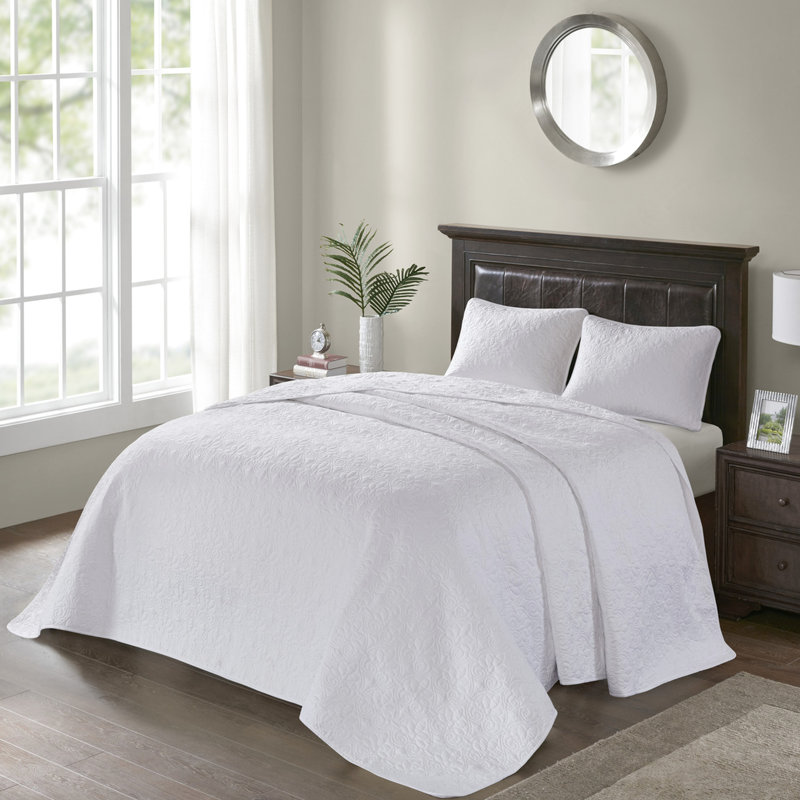 Couvre-lit réversible blanc Queen - Grand format avec motif de couture classique - Garnissage en coton prélavé - Taies d'oreiller incluses - Décoration envoûtante pour une nuit de détente - 2 inclus