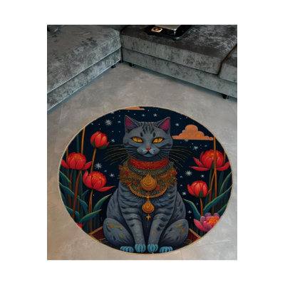 Tapis rond rond multicolore lavable à la machine
