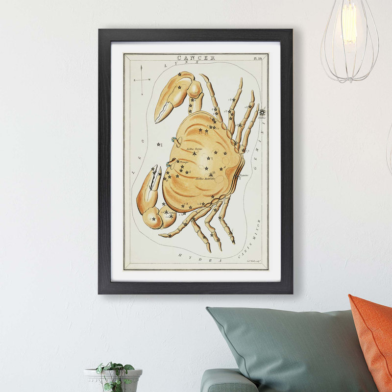 Astronomical Zodiac Chart of the Cancer - Framed Print, 45cm H x 63cm W x 2cm D, Black