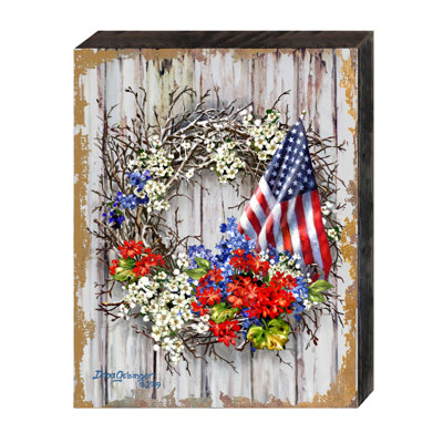 Bloc de bois patriotique couronne par dona gelsinger Mihram