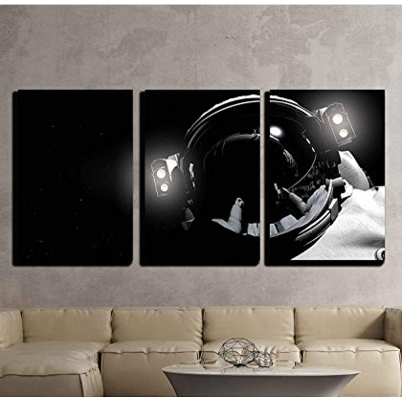 Outer Space " An Astronaut In Outer Space " 3 - Pieces, 36" H x 72" W x 1.5" D