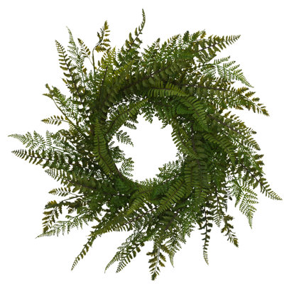 Couronne de fougère artificielle luxueuse de 26 pouces - verdure toute l'année pour la porte d'entrée et la décoration murale intérieure