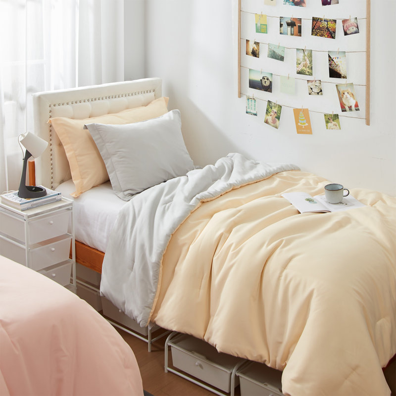 Double Brushed Microfiber Reversible Twin XL Comforter Set, Shortbread/Antarctica Gray
