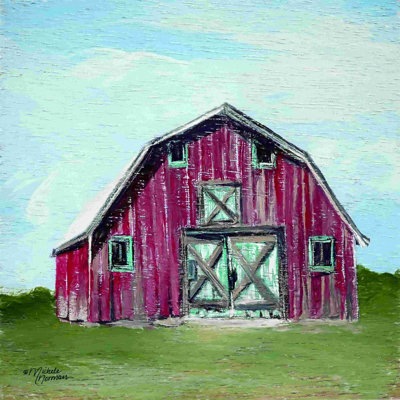 «Red Barn» par Michele Norman - reproduction d'art sur toile tendue