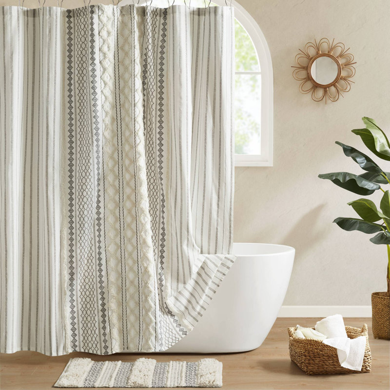 Imani 100% Cotton Tufted Chenille Shower Curtain, Ivory, 72" H x 72" W