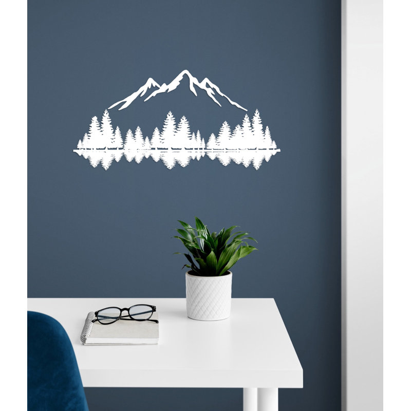 Montagne et forêt, ensemble de 2 décorations murales en métal Art déco, H 17 po x l 34 po x P 0,5 po, Blanc
