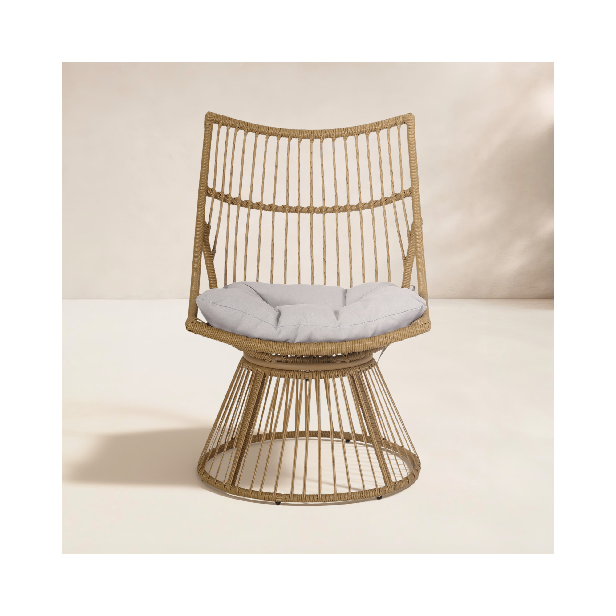 Wicker Outdoor Lounge Chair, Light Brown, Beige