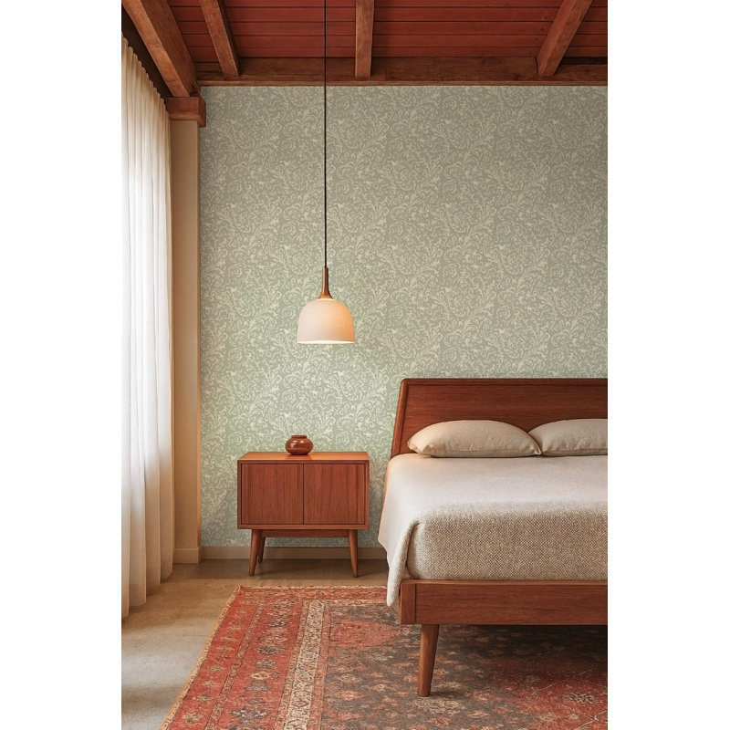 Florentine Vine - Thyme Green Wallpaper, Self-adhesive, Thyme Green