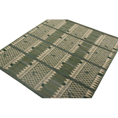 Scandinavian Hand Knotted Wool Geometric Area Rug