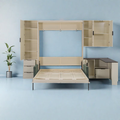 Space Saving Beds With Storage, Queen Wood Mdf Modern Home Wall Unit