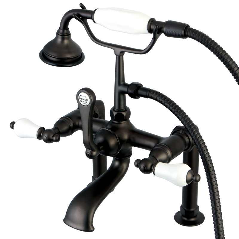 Robinet pour baignoire à pattes à 3 poignées et fixation sur le comptoir à 3 trous et cuivres Kingston, Bronze huilé