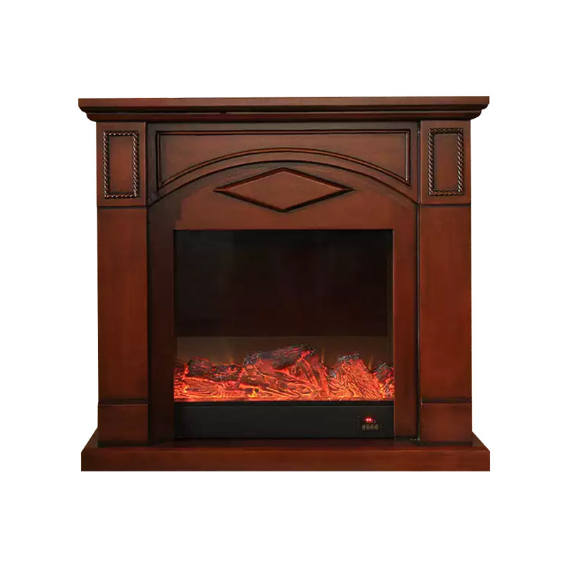 Walnut Solid + Manufactured Wood Freestanding Fireplace