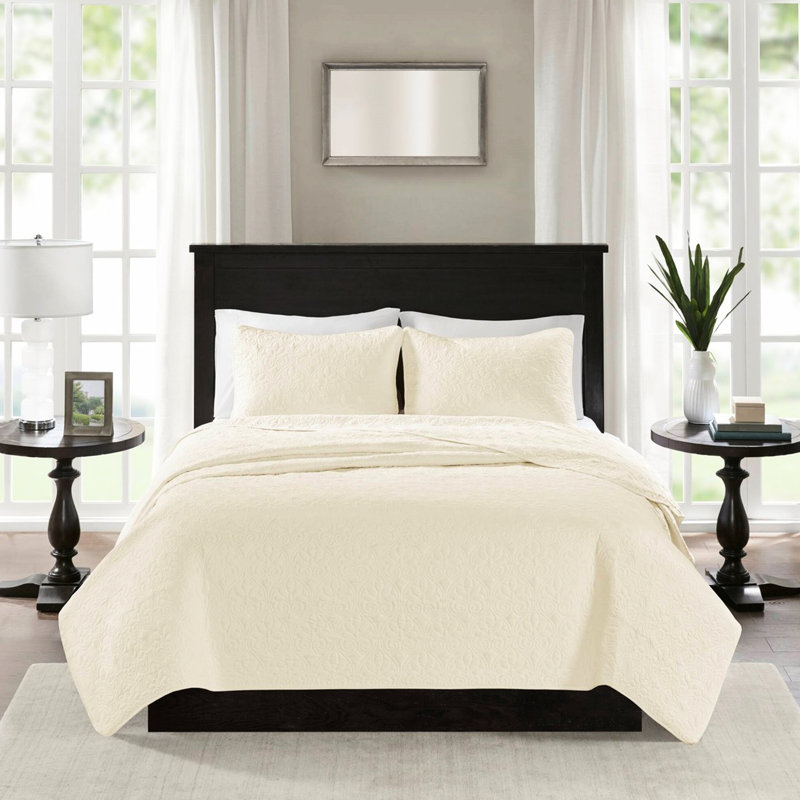 Lit très grand / très grand crème - Courtepointe réversible avec douceur et durabilité, rembourrage en coton matelassé prélavé pour plus de confort et d'élégance