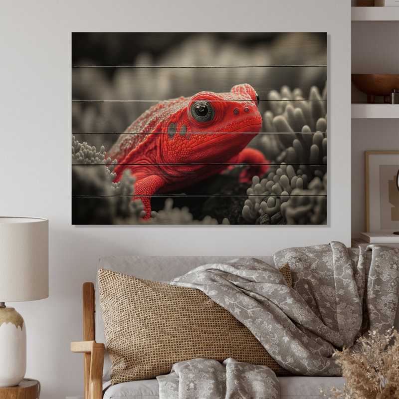 Red Underwater Creature - Animal Fish Print, 30'' H x 40'' W x 1.5'' D, Wood