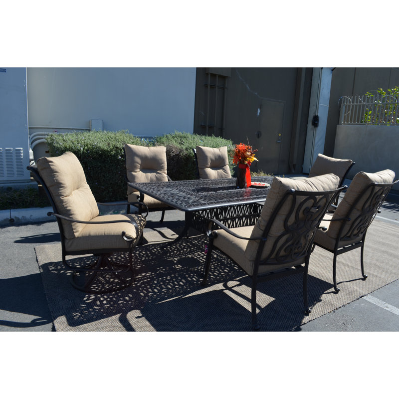 Poulsbo 6 - Person Patio Dining Set Umbrella Hole Included Rectangular Table with Cushions Included