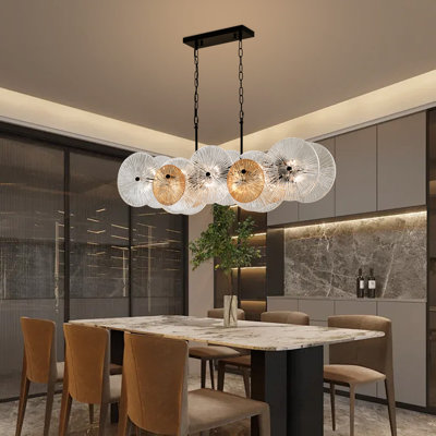 Black Linear Chandeliers for Dining Room Light Fixture Over Table | 45" 11-Light Kitchen Island Light Fixture with Clear/Amber Glass Cover | Modern Hanging Lighting for Living Dining Room Kitchen