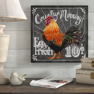« country matins coq », reproduction d’art textuel sur toile tendue
