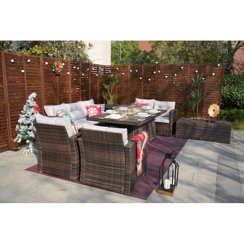 Connersville 7 - Person Patio Conversation Set with Cushions, Brown, Beige