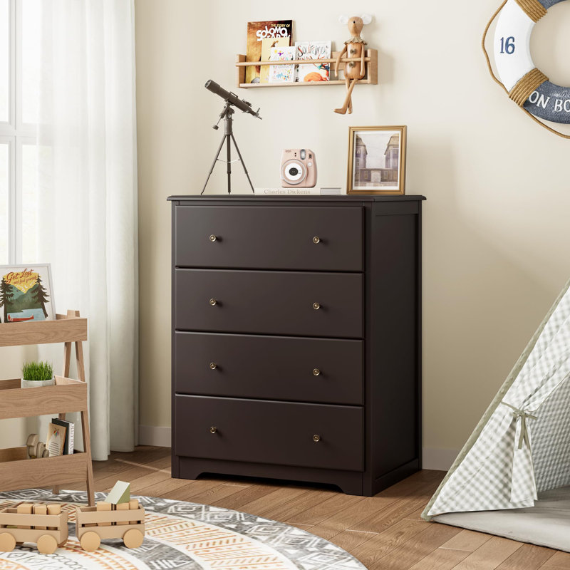 Commodes 4 tiroirs en bois, Brun foncé