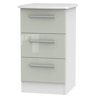 Fully Assembled Silver 3 Drawer Bedside Table