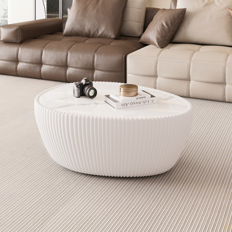 Light Slate Top Goose Eggs Shape Pu Coffee Modern Sofa Table, White