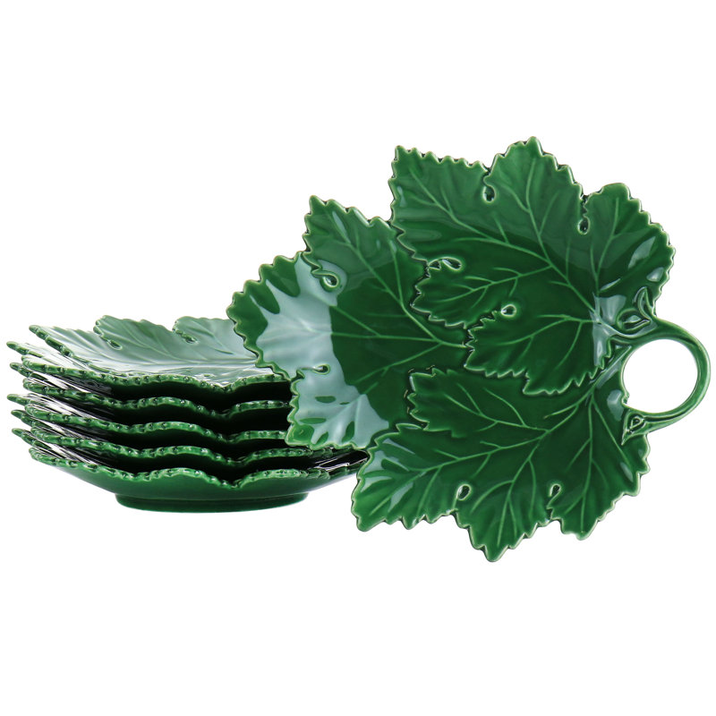 Martha Stewart Maple Leaf 10 Inch Figural Plate 6 Piece Set In Green