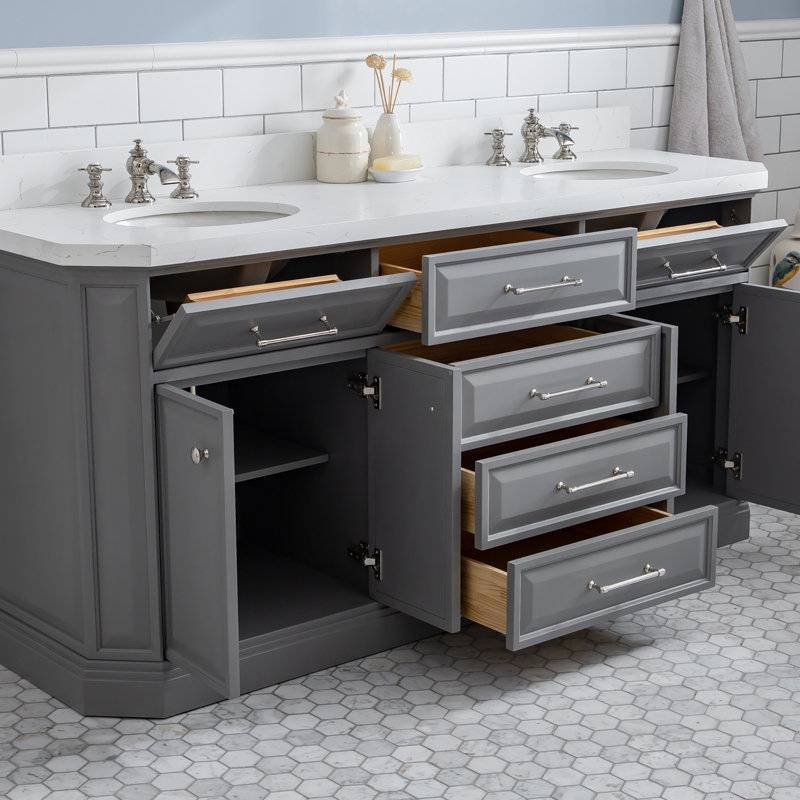 Ensemble de meuble-lavabo double 72 po Bruning, Gris cachemire, Nickel poli