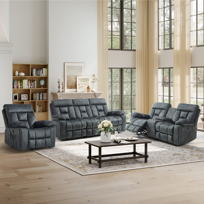 Kyrene 3-Piece Modern Reclining Living Room Set With Oversize Power Lift Assist Chair & Manual Loveseat And Sofa