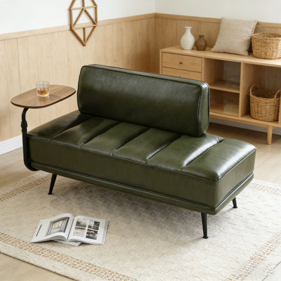 55"Inch Width Modern End of Bed Bench,Faux Leather Upholstered With side table