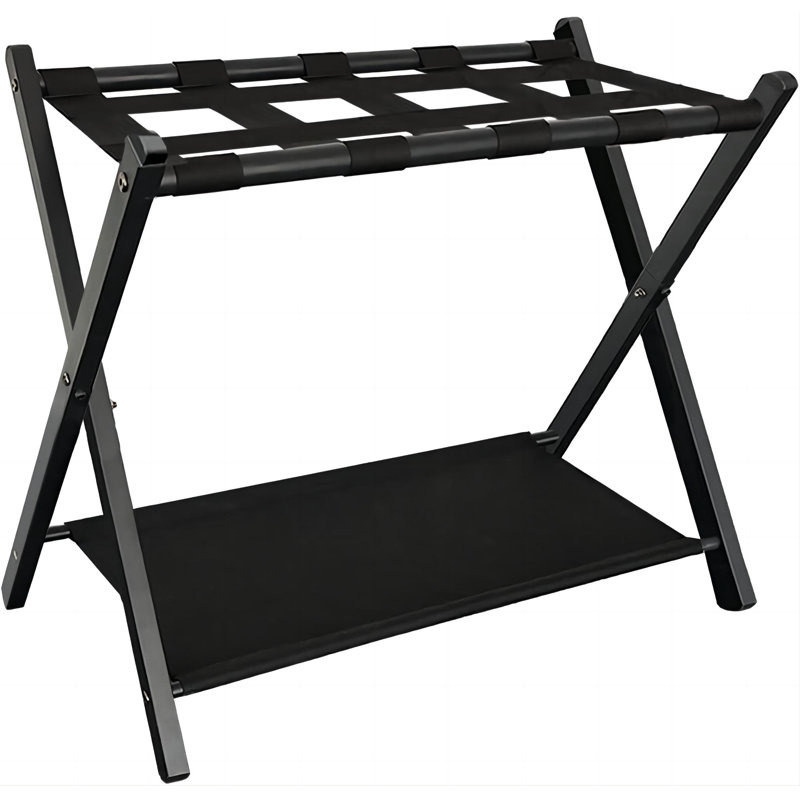 Support à bagages pliable avec tablette pour chambre d'amis, support de chariot pliable en métal pour valises pour chambre à coucher, noir, 1 paquet