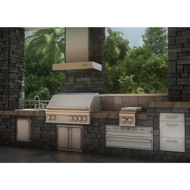 48" Professional Outdoor 700 CFM Ducted Wall Mount Range Hood in Brushed 304 Stainless Steel