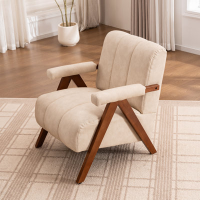 Chaise d'appoint Mid-Century moderne, fauteuil en chenille avec pieds en bois massif, chaise de lecture confortable et capitonnée Channel