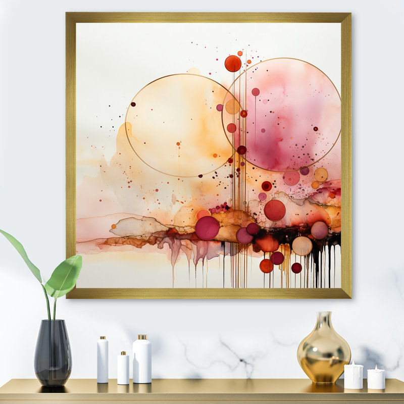 Synchro Elegance Retro Rose Gold Watercolor - Modern Geometric Wall Art Living Room, H 24 po x l 24 po x P 1 po