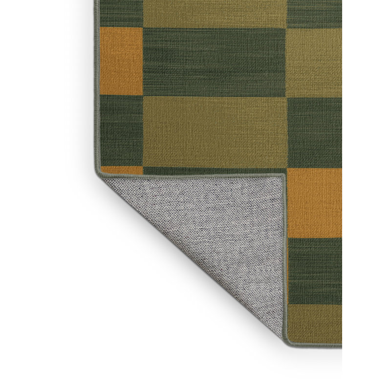 Machine Washable Checkered Green Area Rug, Square 7'