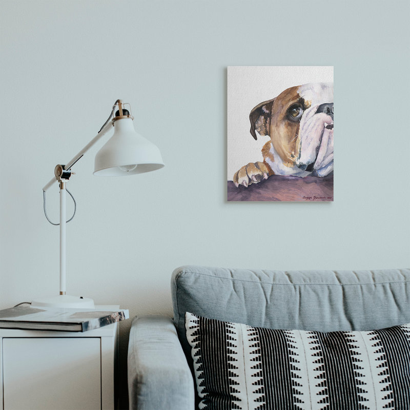 Portrait d'un chien curieux bouledogue anglais, H 20 po x l 16 po, Toile tendue