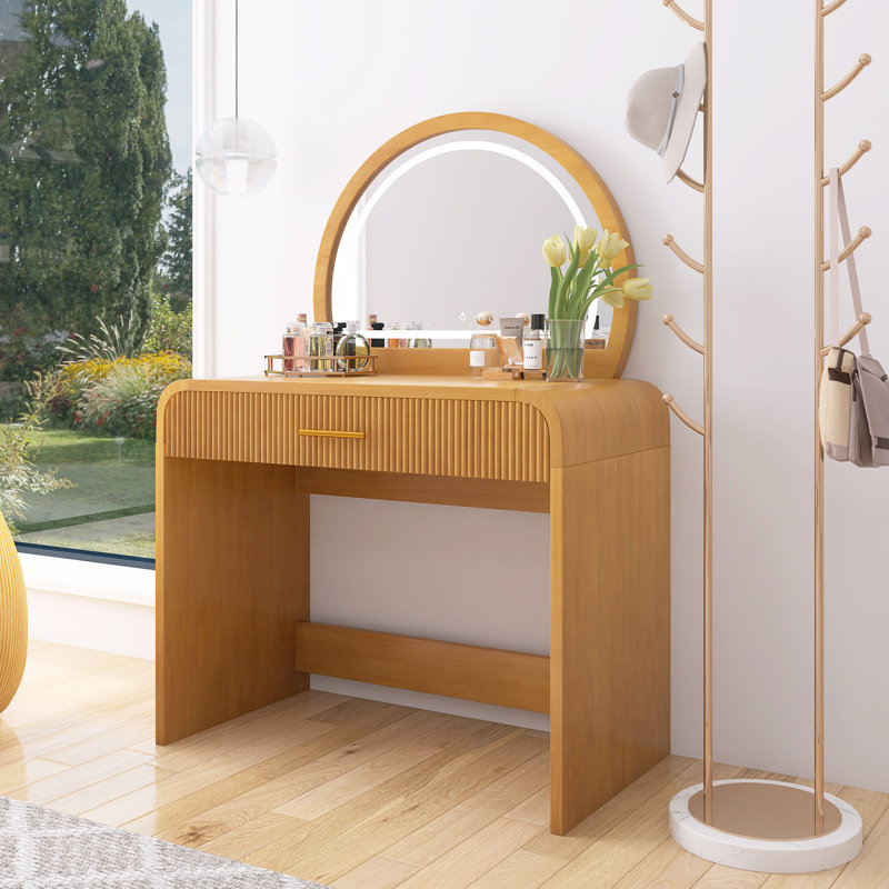 Coiffeuse 39 po avec miroir lumineux, Naturel