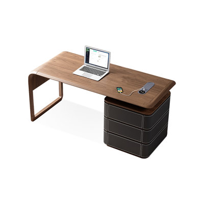 Walnut Rectangular Solid + Manufactured Wood with 3 drawers desk