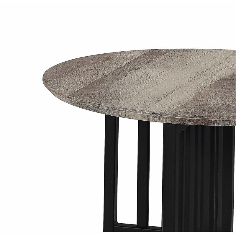 Table d'appoint en chêne vintage et noire, avec base à double colonne