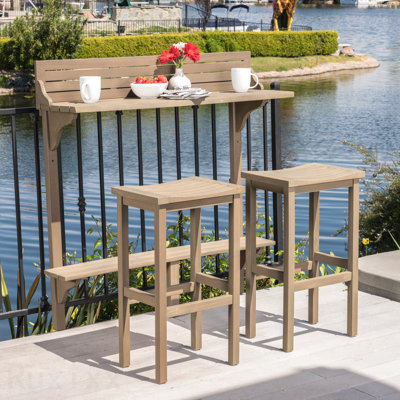 Ensemble de bar 3 pièces avec table basse et 2 tabourets au fini gris