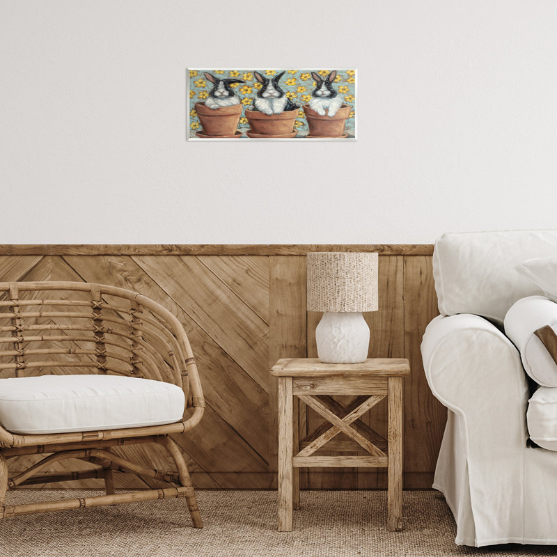 «Three Bunnies in Pots», art mural sur toile par Sara G. Designs