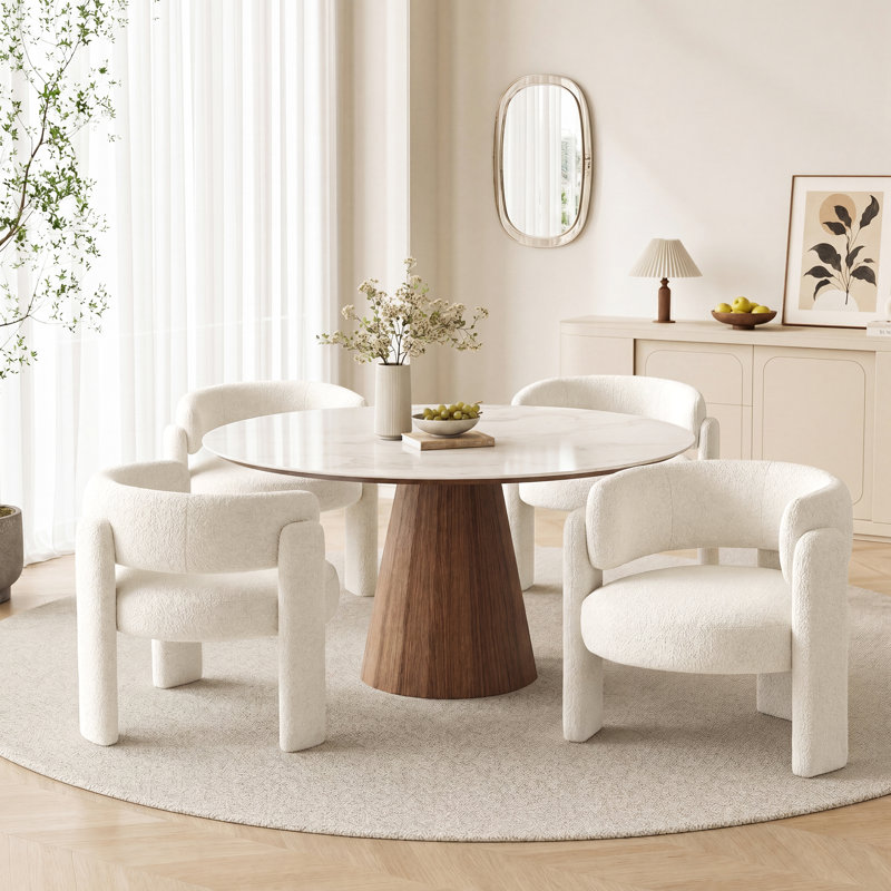 Modern Upholstered Barrel Dining Armchair, Cream