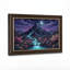Croissant de lune, cascade de montagne mauve avec arbres roses, art mural sur toile-132899740