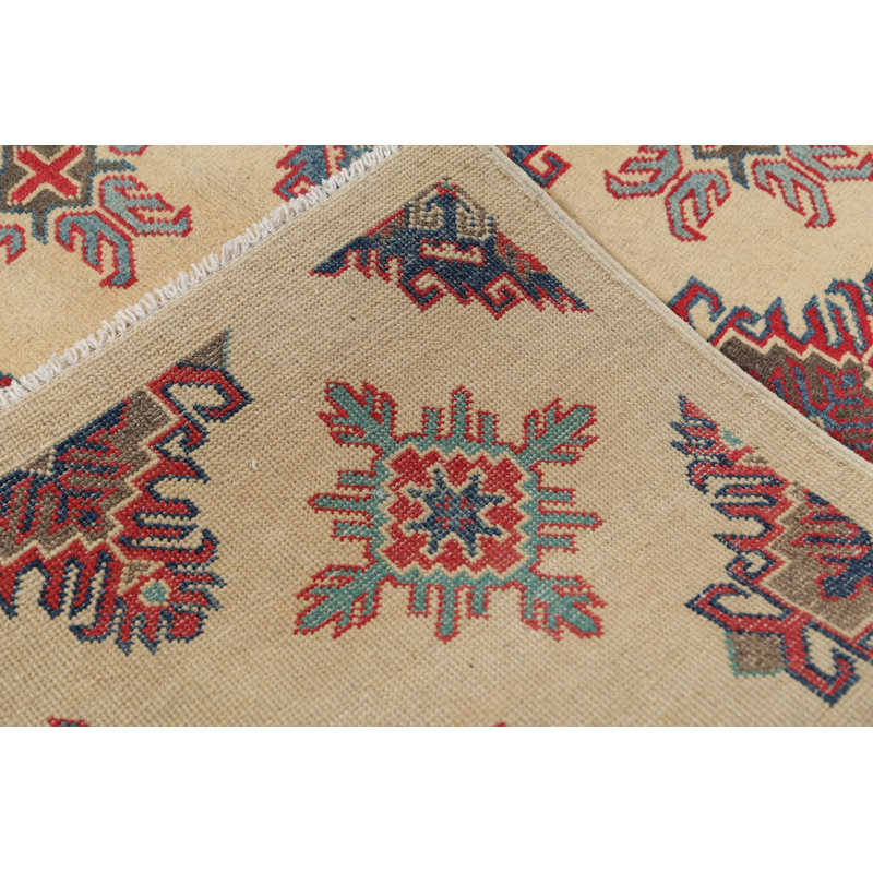 Tapis unique en laine noué à la main 6 pi 9 po x 9 pi 9 po beige nouvel âge Mahibah