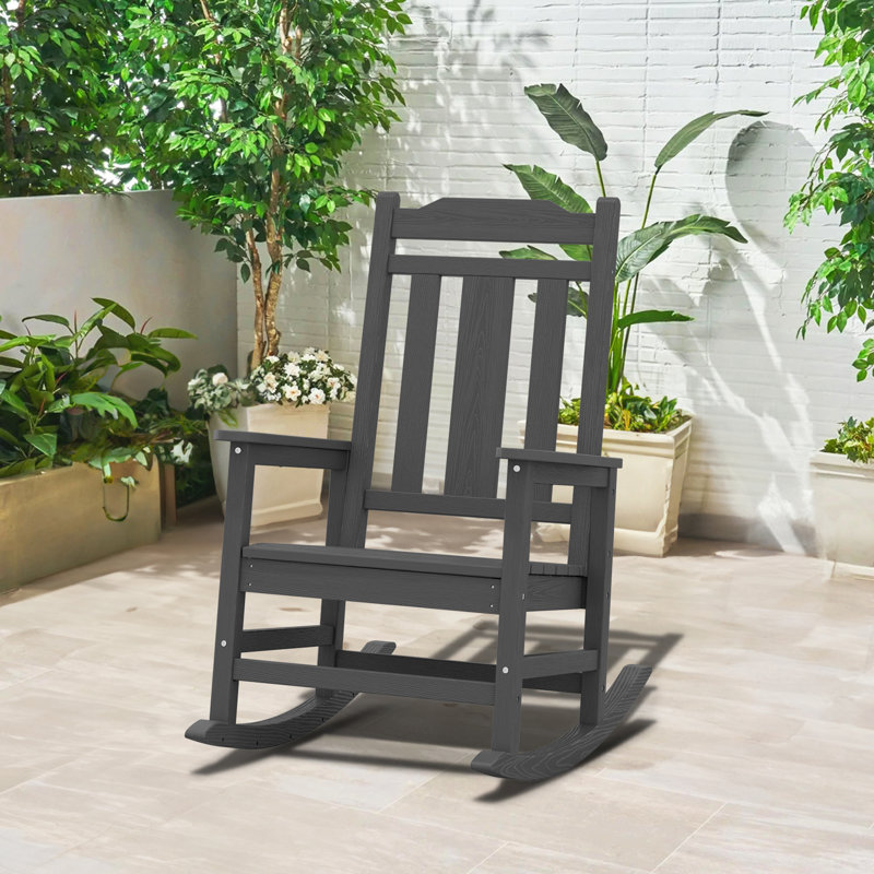 Wolak Oversized High  Density Polyethylene Rocking Adirondack Chair, Gray