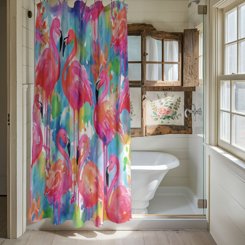 Watercolor Tropics - Rideau de douche standard 1 pièce, H 74 po x l 71 po